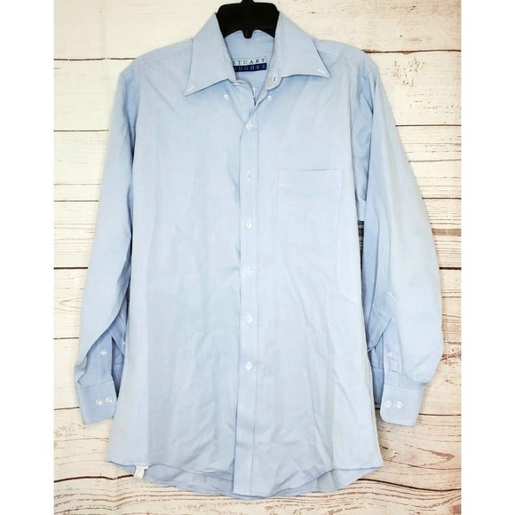 Stuart Hughes 15 1/2 32-33 Button Up Blue Dress Shirt With Extra Buttons - Picture 6 of 10